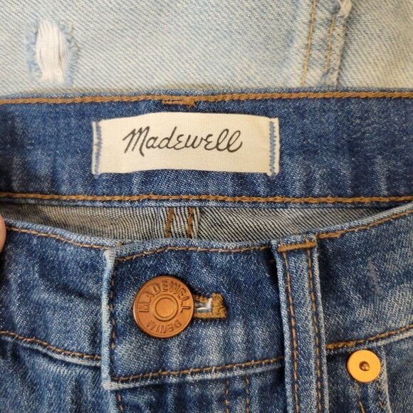 Madewell Womens Blue High Rise Denim Mid Length Shorts Raw Hem Size 26 - Picture 11 of 14